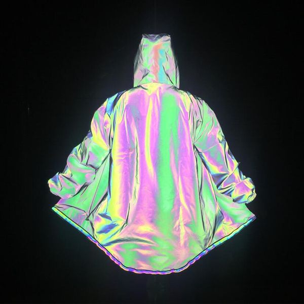 

2020 men dazzle colour reflective paragraph dust coat grows irregular adolescent hip hop cape seven color reflective coat, Tan;black