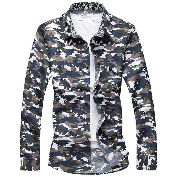 

6xl camo hawaiian shirt mannen 2019 lente button down lange mouwen casual shirts plus size camisa sociale masculina, White;black