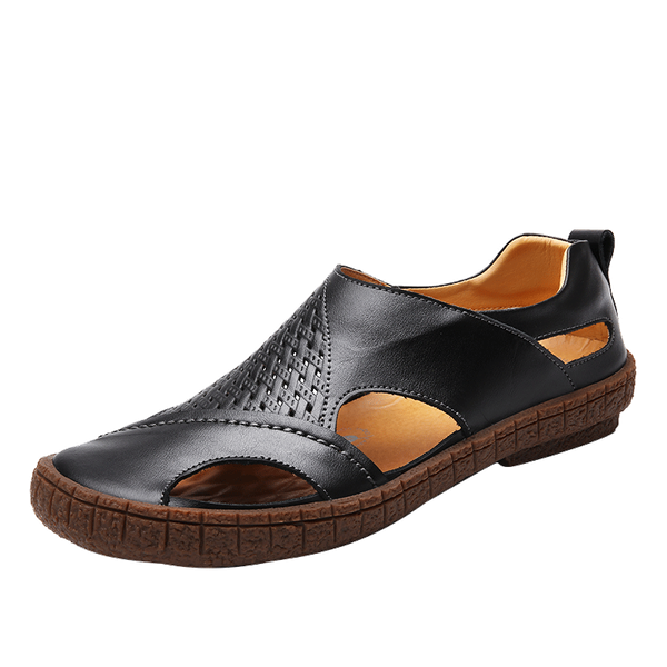 

brand summer beach shoes 2019 fashion designers men sandals split leather slippers for men slip on casual shoes, Black