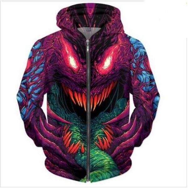 

Гипер зверь толстовки мужчины женская новая мода 3D печати мультфильм молния толс