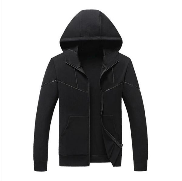 

2019 new ln5820 spring brand men's hoodies tracksuit autumn winter drawstring pocket hooded sweatshirt long sleeve zip slim coat male j, Black
