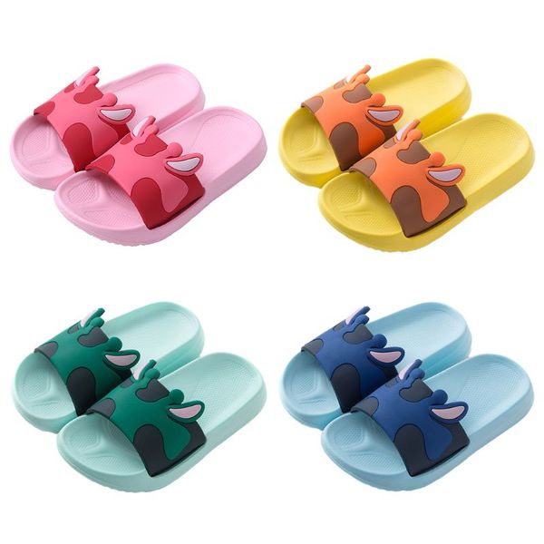 

children boys girls bathroom slide slippers kids cartoon dairy cattle animal indoor outdoor summer beach soft sandals non-slip w, Black;grey