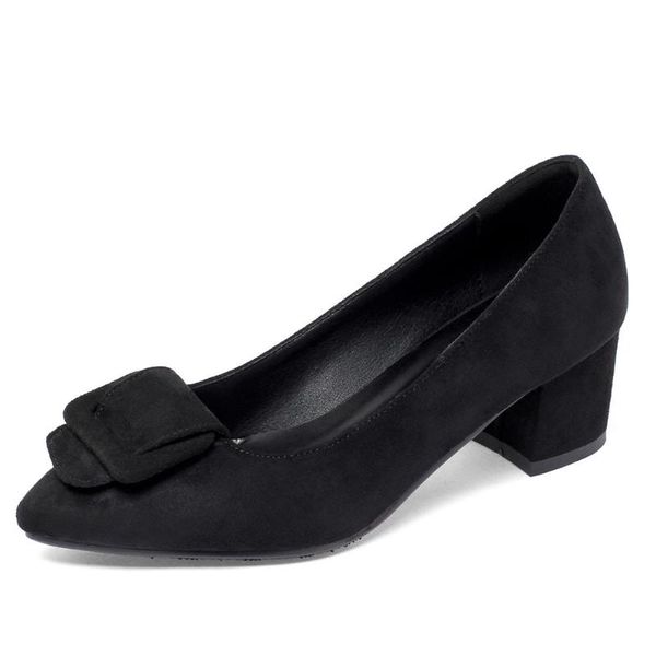 

ribetrini fashion female spring shoes woman flock buckle slip on shallow pointed toe pumps women high heel pumps cs01, Black