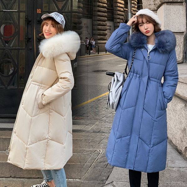 

fur collar 2019 warm women winter jacket cotton padded warm thicken ladies coat long coats parka womens jackets large size, Black