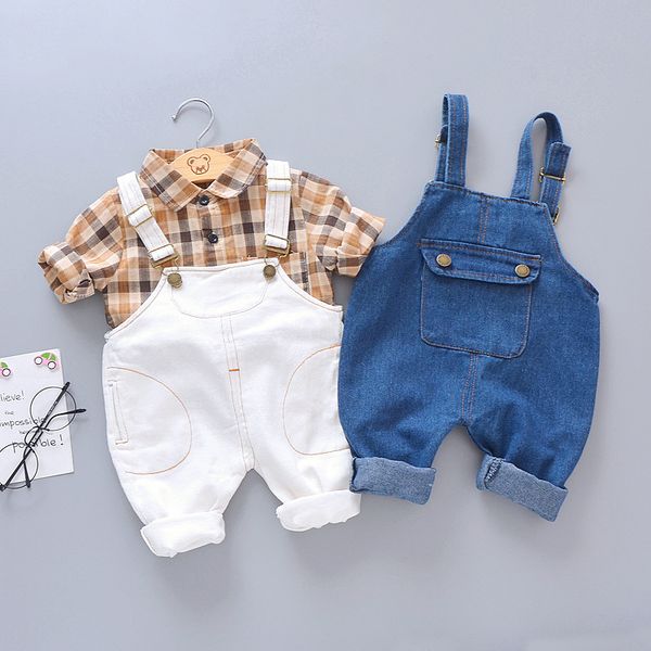 

cartoon pattern print set infant baby boys gentleman bow tie t-shirt +solid shorts overalls outfits toddler boy clothes t200414, White