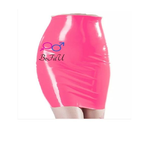 

new latex mini party skirt rose pink and black seamless hip hole slits