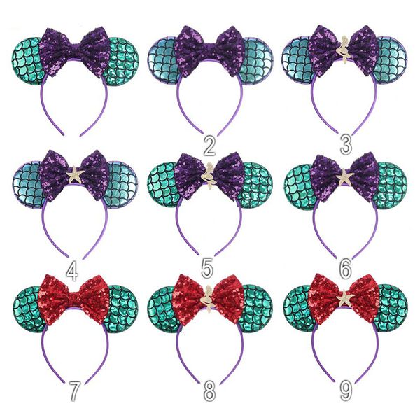 

baby hair accessories sequin bow headbands mouse ear mermaid scale hairbands fashion festival party hair head band for girls kids 9 colors, Silver