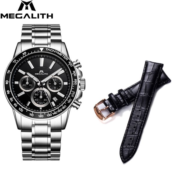 

megalith chronograph waterproof men fashion business watches set mens watches date calendar mens quartz watch relogio masculino, Slivery;brown