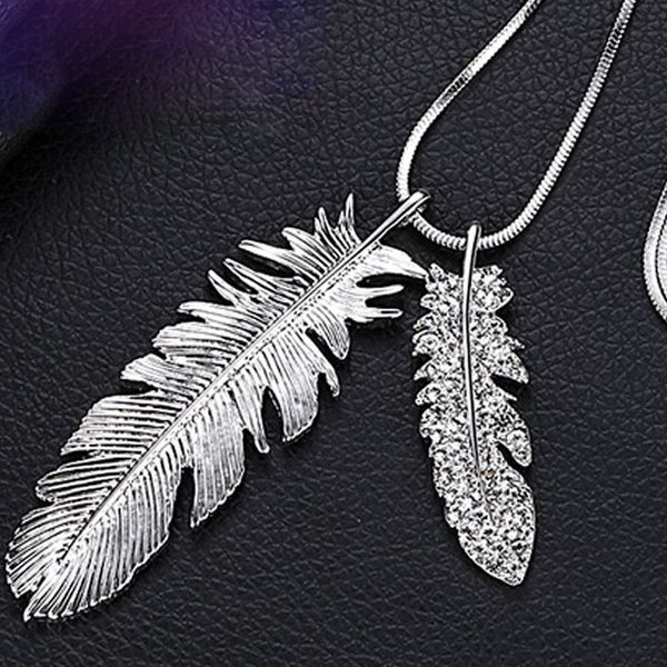 

trendy sweater chain full of rhinestone leaf pendant necklace women shopping party jewelry dress anniversary accessories, Silver