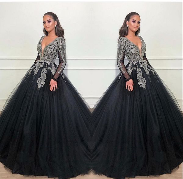 

blingbling серебряный блестками бальное платье quinceanera платья аппликации с длинным рукавом v шеи пухлые тюль черный пром вечернее платье, Blue;red