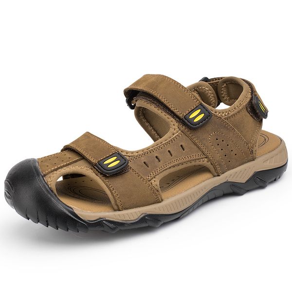 

sandalias de playa sandals new genuine leather anti slip closed toe large size sandalias sandles mens sandalia, Black