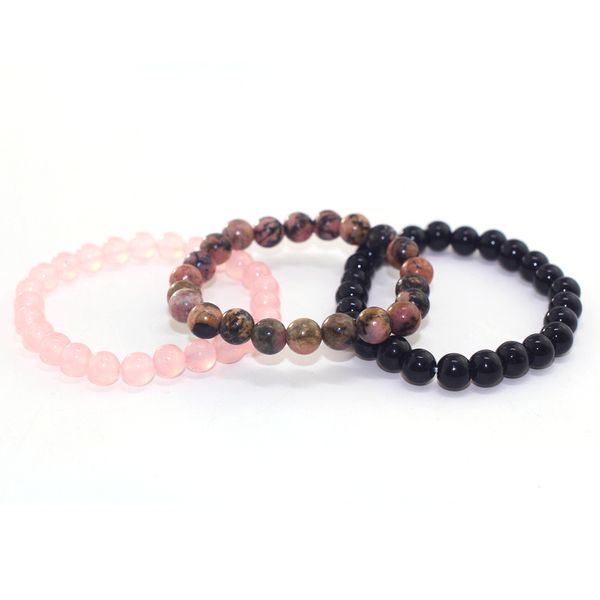 

8mm black onyx rhodonite rose quartzs beaded wrist men women natural stone bracelet sets stackable mala bracelets, Golden;silver