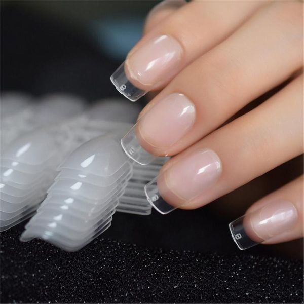 

504 pieces non-trace nail tip full stick short version rounded square false nail tips manicure fake droplet tips, Red;gold