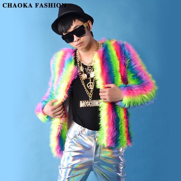 

men multicolor feather short design jacket coat winter stage wear show dance male singer bar nightclub dj prom costume outerwear, Black;red