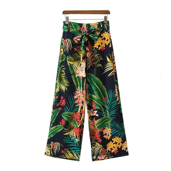 

designer sweatpants pants women floral print green trousers high waist sashes fashion female summer wide leg pants cozy pants xd62, Black;white