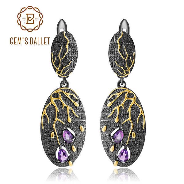 

gem's ballet 0.60ct natural amethyst earrings 925 sterling silver handmade petal floral drop earrings for women fine jewelry cj191128, Golden