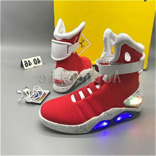 

2019 air mag mens back to the future lighting mags men boots обувь led фары высокие кроссовки черный серый с желтым коробки размер 40-46, Black