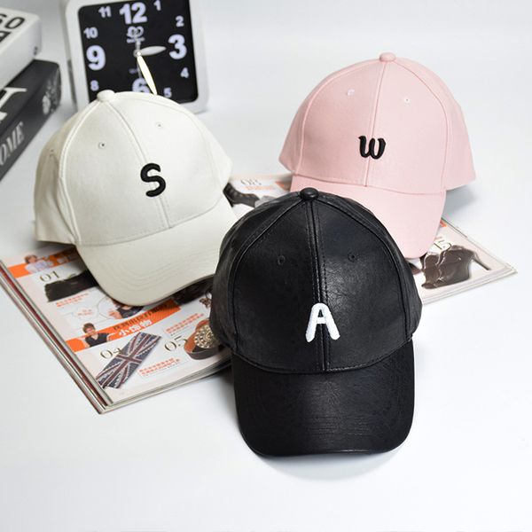 

2019 pu winter casual black and white and pink letter embroidery hat casual hip-hop ring hats & caps, Blue;gray