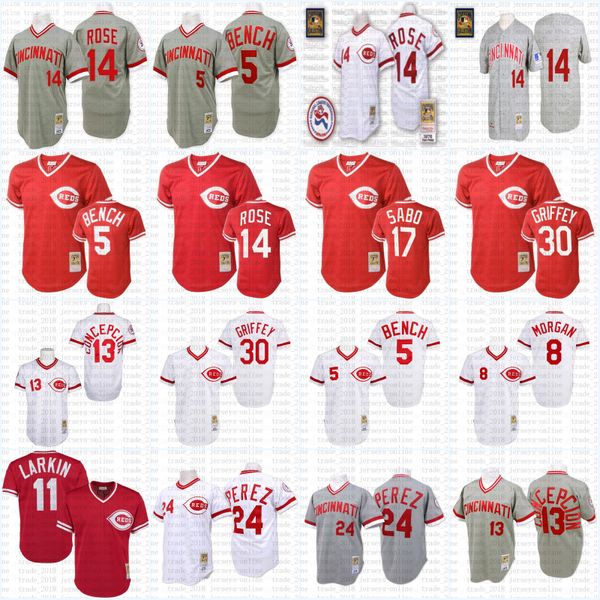 

cincinnati men's johnny bench joe morgan dave concepcion pete rose chris sabo tony perez ken griffey throwback baseball jersey, Black