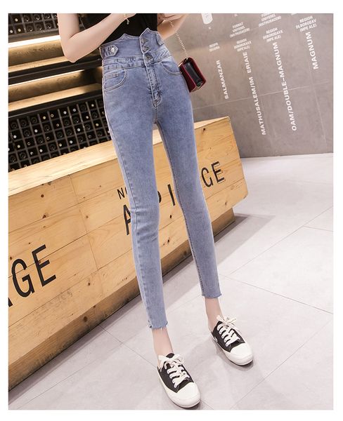 

blue high waist jeans female belly in tight elastic xuan ya