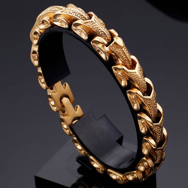 

black dark dragon scale titanium stainless steel bracelet men cool mens chain bracelets friendship male jewelry jewellery punk, Golden;silver