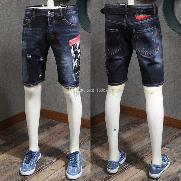 

большой размер 38 джинсовые шорты проблемные увядают мужская аппликация патч короткие джинсы повседневные ковбойские короткие брюки для парн, White;black