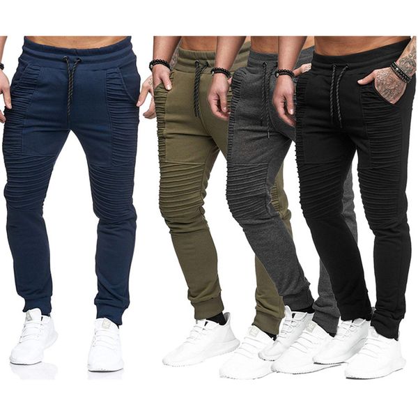 

2019 new men's track pants jogger track pants men's hip-hop stripe design fitness casual solid color, Black