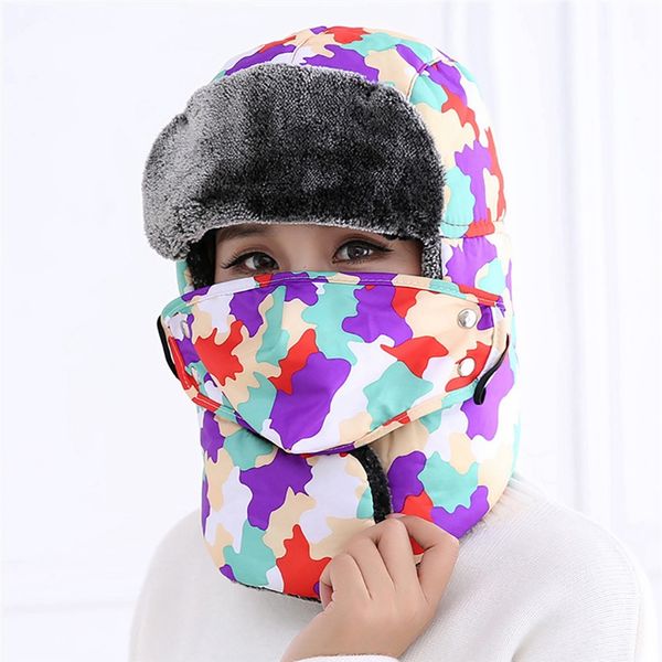 

outdoor warm thermal hat pilot cap protection ear men women hiking caps winter cap walking hunting bomber, Black;white