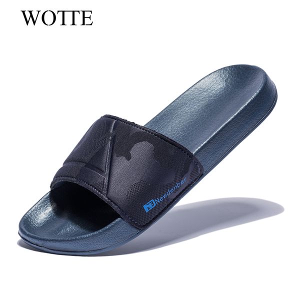 

slippers wotte men bathroom shoes flip flops light outdoor beach sandalias hombre dark camouflage surface big size 50, Black