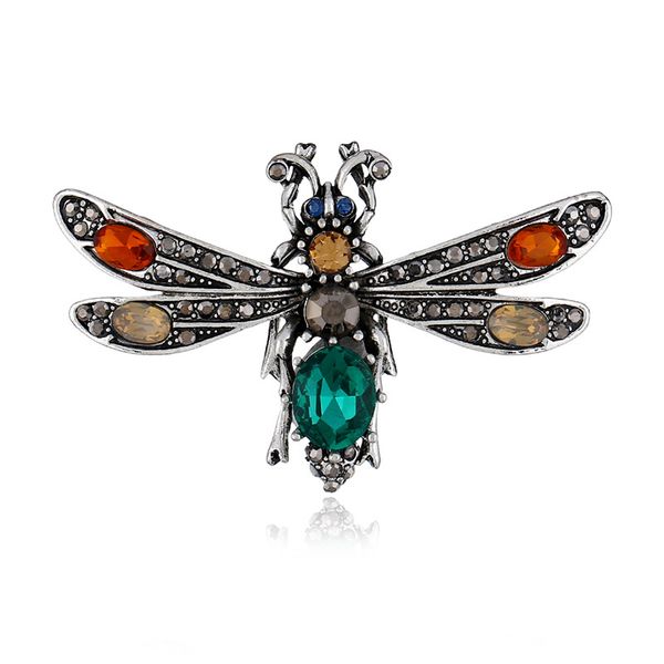 

european and american fashion animal garments individual originality dragonfly brooch high-end diamond insert pin explosion, Gray