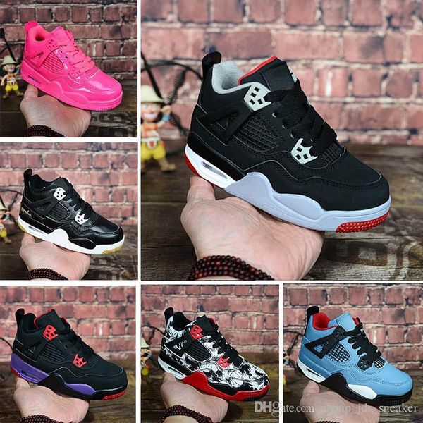 

2019 children kid 4s og black cat basketball shoes reflect for kids boys girls outdoor training sneakers blackcat kid shoes