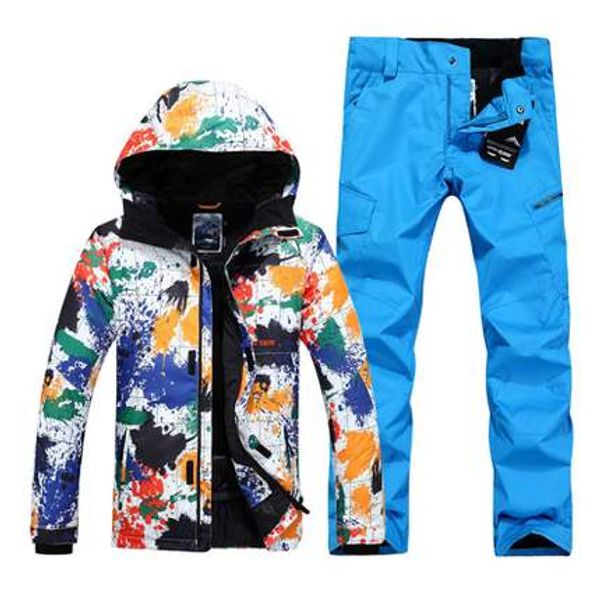 

gsou snow men's splash pattern ski suit winter thick warm breathable windproof waterproof ski coat pants size xs-xl