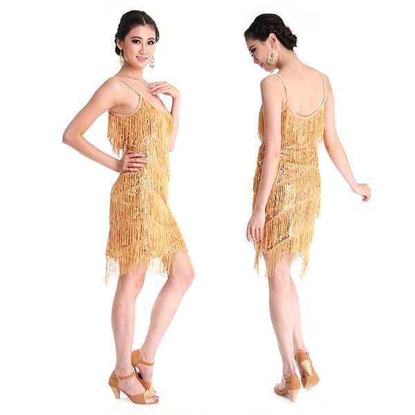 

women latin dance dress fringed tassel pole ball costumes, Black;red