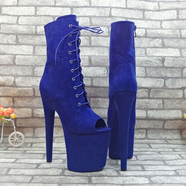 

20cm pole dancing shoes high heel platform boots open toe with suede materials cover heels pole dancing boot, Black