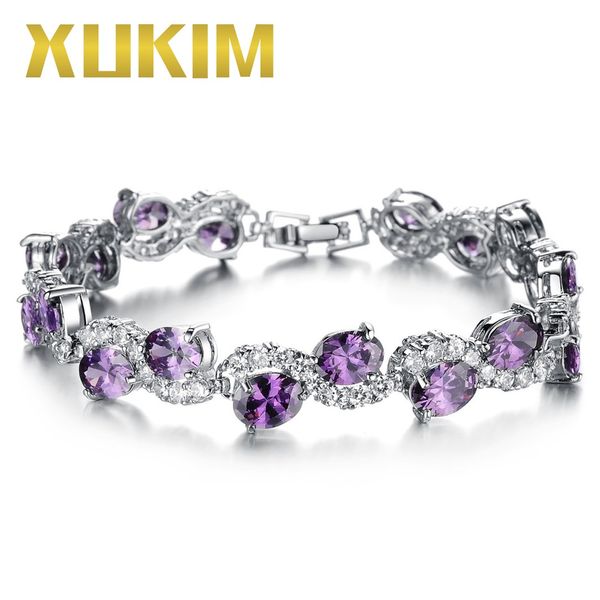 

xukim jewelry fashion bracelet green red purple cubic zirconia silver color european women bracelet bangle jewelry gift for her, Black