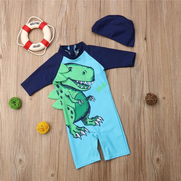 

meihuida blue dinosaur baby kids boy мультфильм купальный костюм солнцезащитный купальник сыпь гвардии плавательная шапочка купальник пляжна