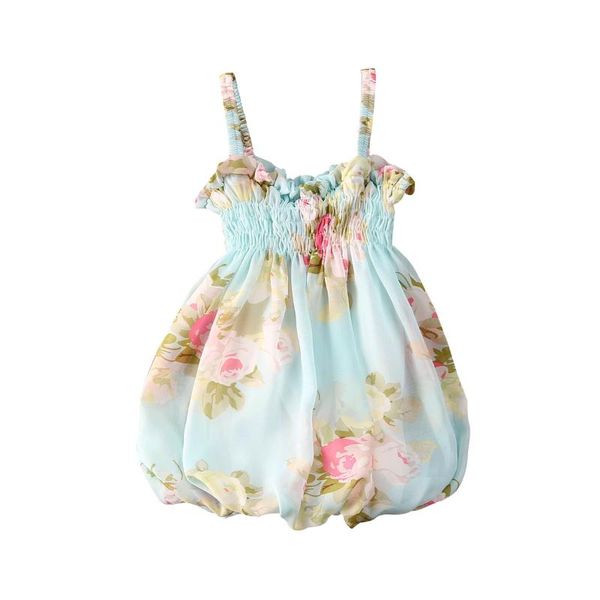 

summer infant baby girls dress blue pink yellow rice and white flowers print ruffles sleeveless holiday mini dress sundress, Red;yellow