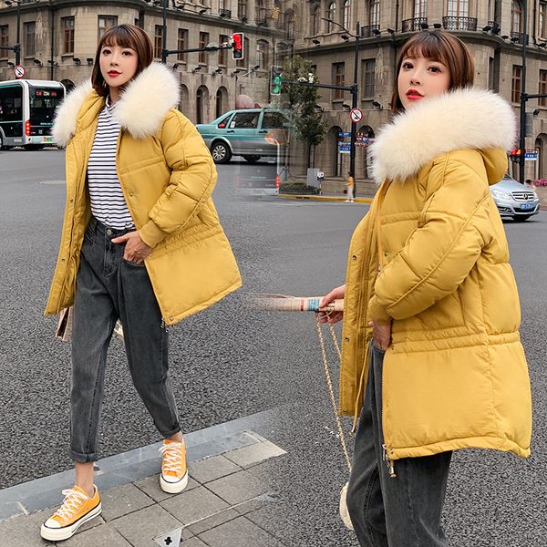 

coat women winter 2019 new fashion thickening loose korean coat hooded fur collar down cotton women's park winter jacket, Black