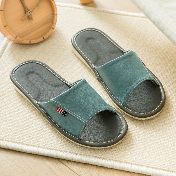 

women's summer genuine leather indoor slippers anti-slip super soft couples' home shoes comfortable cow leather casual slippers y2, Black