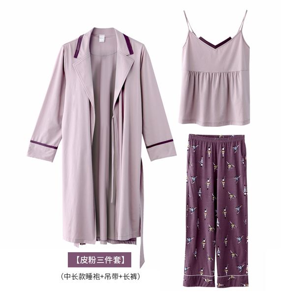 

robe gown set female home wear classy lingerie cotton home wear purple elegant brand pajamas camisole+bottoms+robe female pajama, Black;red