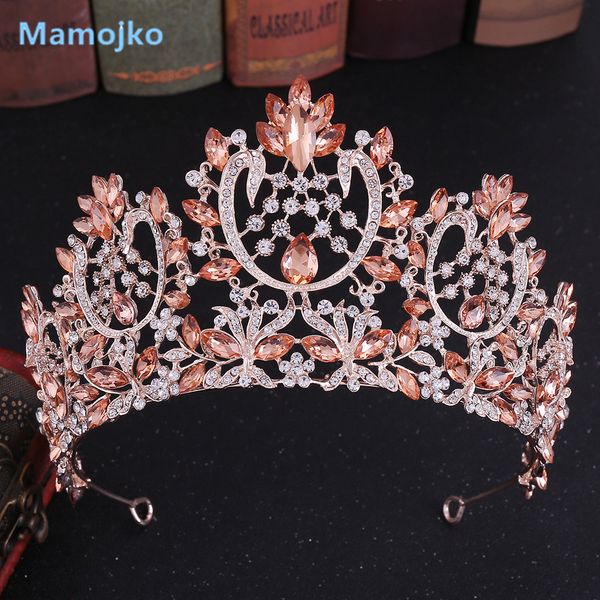 

mamojko red blue green crystal leaves crown for women fashion big bridal tiaras and crowns bride wedding hair accessories, Golden;white