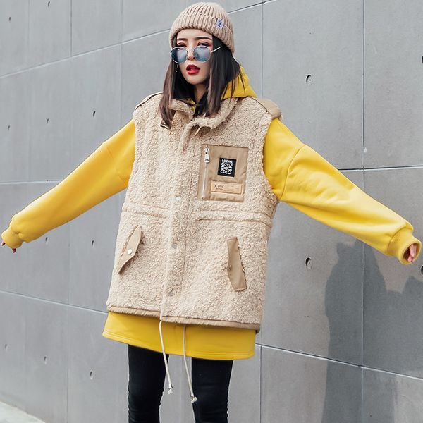 

tvvovvin solid cashmere vest coat woman 2019 winter thick sleeveless coat turn-down collar loose cashmere vest qyf1260, Black;white