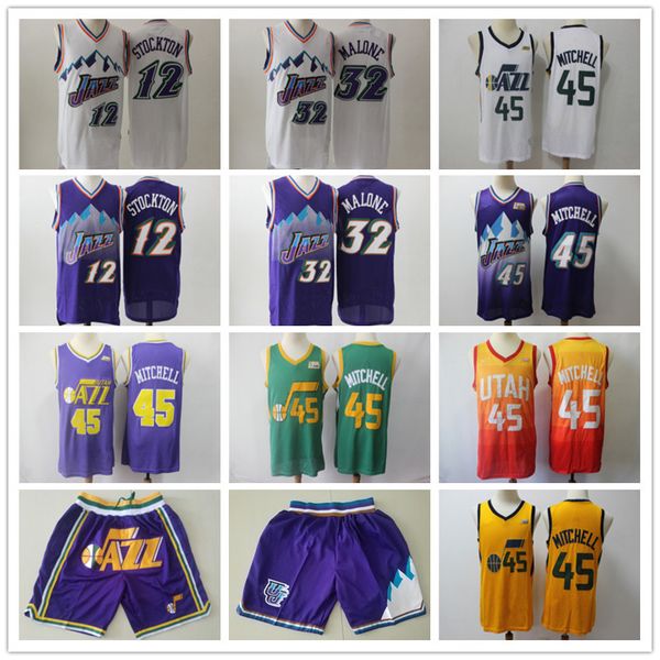 

mens utah jazz throwback jersey 12 john stockton 32 karl malone donovan 45 mitchell basketball jerseys basketball shorts purple, Black;red