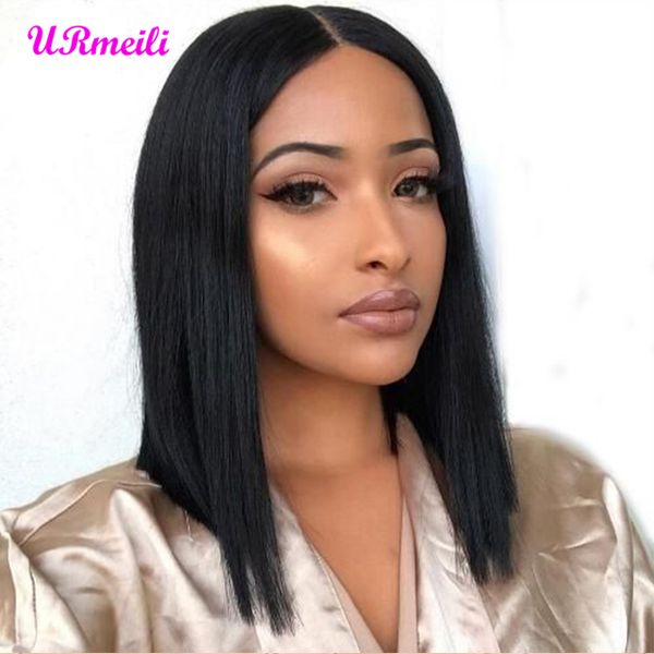 

short bob wigs indian straight remy hair ombre 613 blonde lace front human hair wig 150% density natural color bob wig, Black;brown