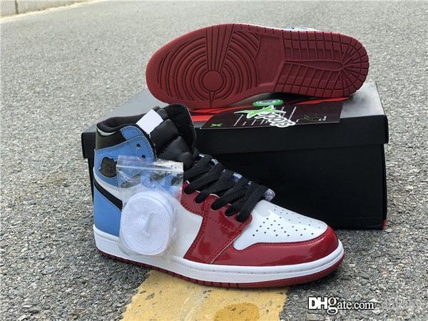 

new air authentic 1 high og fearless basketball shoes university blue-varsity red-black retro 1s unc chicago men sports sneakers with box