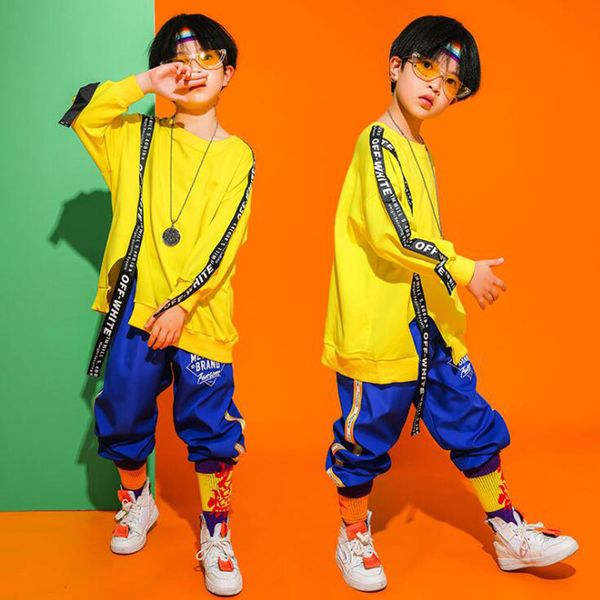 

kid hip hop clothing yellow coat pants boys jazz dance wear costumes kids drum stage ballroom dancing clothes wear, Black;red