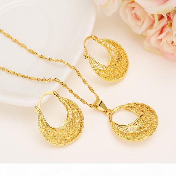 

ethiopian 24k yellow solid fine gold filled set jewelry pendant chain earrings african bride wedding flower bijoux, Silver