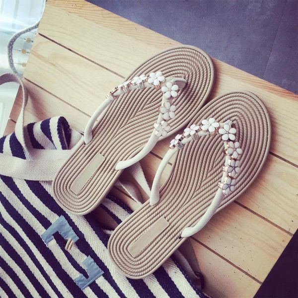 

women fashion solid color flower flip flops sandals slipper sandals slipper beach shoes flat beach slippers#s, Black