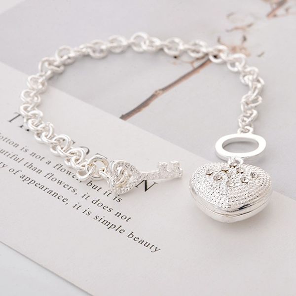

trendy new heart-shaped & key lock charm bracelets for couple crystal brand bracelet & bangle diy jewelry gift party accessories, Black