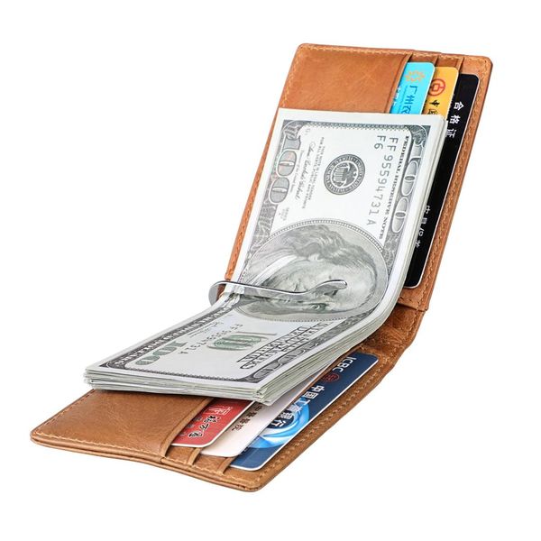 

new classic fashion men dollar clip rfid leather slim card case 2 folds style money clips clamp with card ing, Black